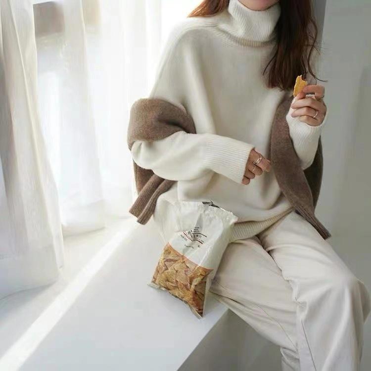 Women's High-Neck Thick Knit Sweater: Autumn/Winter 2024 European & American Loose Pullover Style