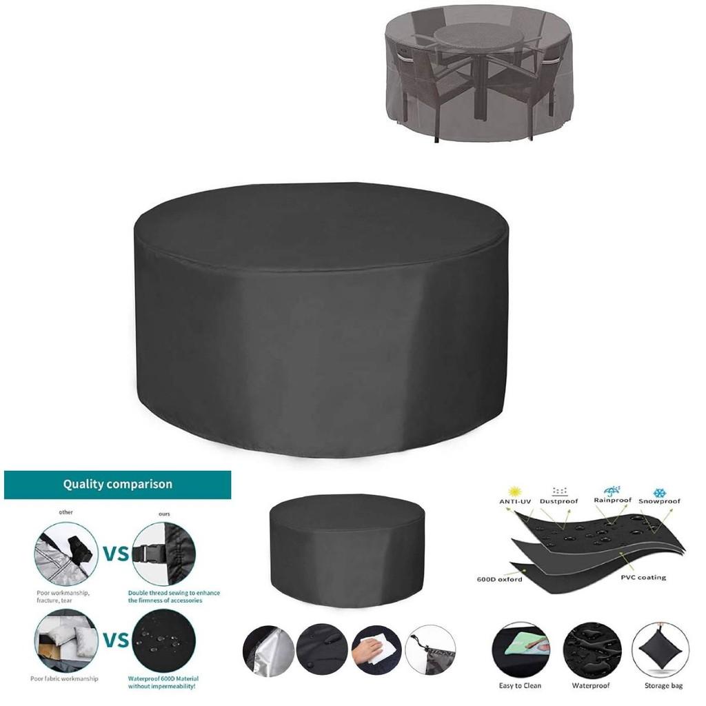 Round Outdoor Furniture Cover Waterproof Dustproof Garden Table Chair Protector Black 210d Oxford Fabric