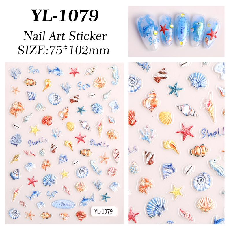 1 Foaie Autocolante Ocean pentru Artă pe Unghii Vară Stea de Mare Meduză Scoică Decal pentru Unghii Decorațiune În Relief Materiale Artă pe Unghii Manichiură Salon