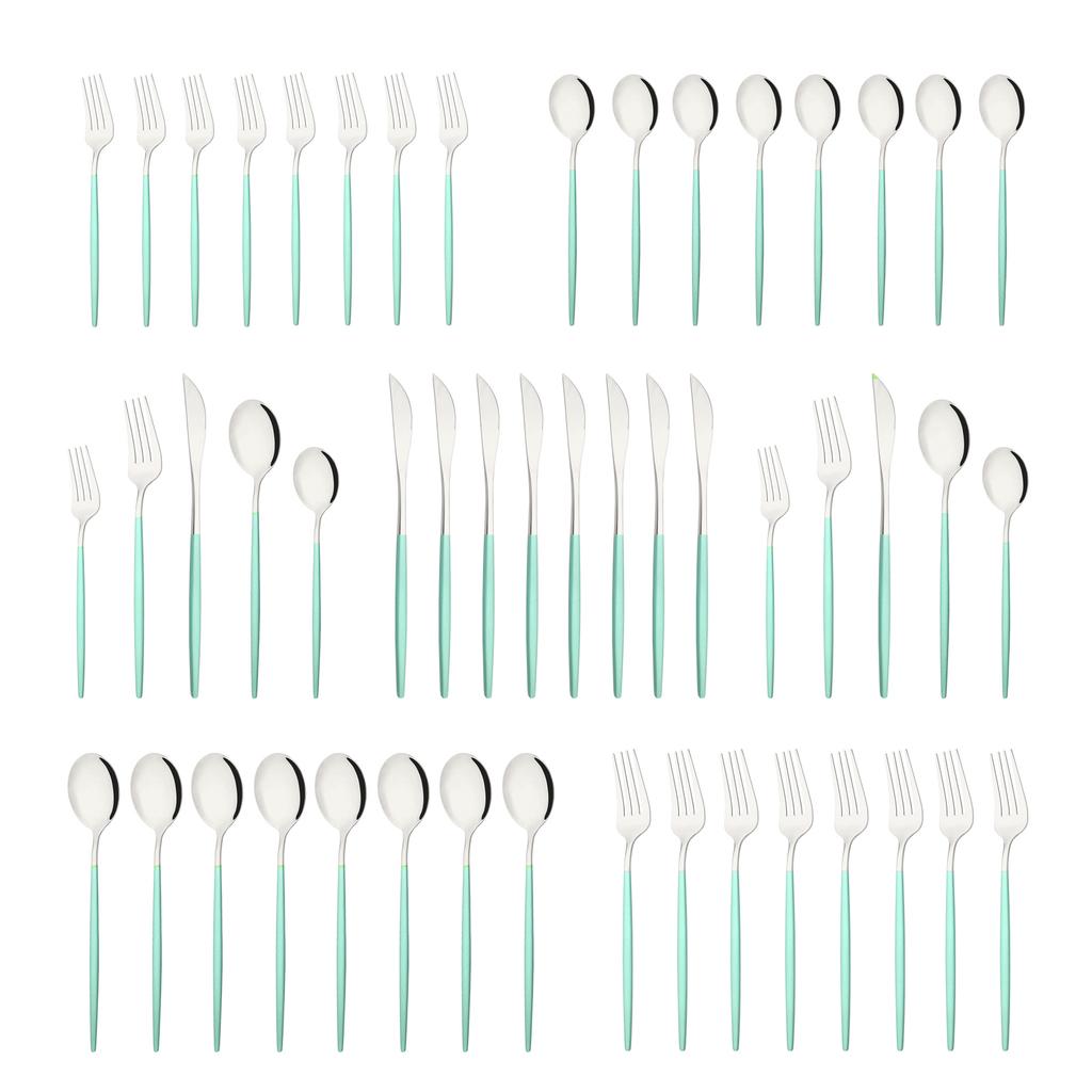 10People Black Silver Flatware Cutlery Set Knife Dessert Fork Spoon Dinnerware Stainless Steel Tableware Set Party Kitchen Tool