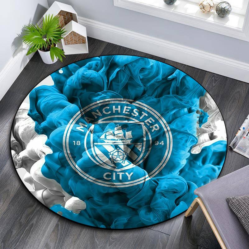 Manchester City Football Club2 Round Area Rug,Carpet Rug for Living Room Bedroom Sofa Playroom Decor,Non-slip Floor Mat
