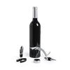 Magnetic Black Wine Bottle Shaped Wine Accessory Set : Cork, Pouring Spout, Anti-drip Ring and Cap