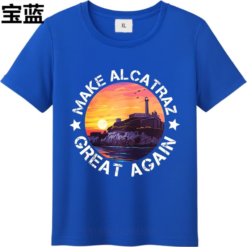 Casual Summer Women T Shirt Make Alcatraz Great Again Sunset Island Scene Short Sleeve Printed Crew Neck Tops Teeshirt For Man