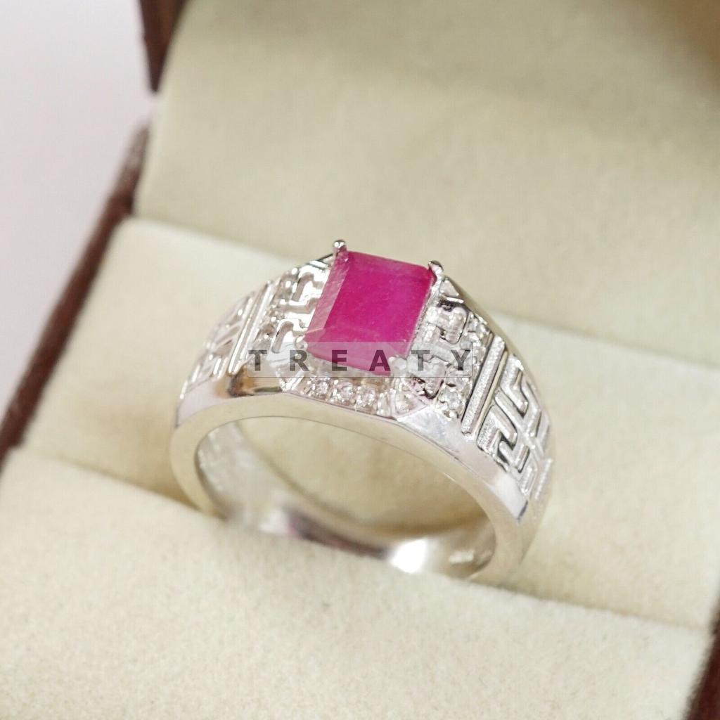Ruby Emerald Cut Gemstone With 925 Sterling Silver Ring For Men's #B767 JL375692904019