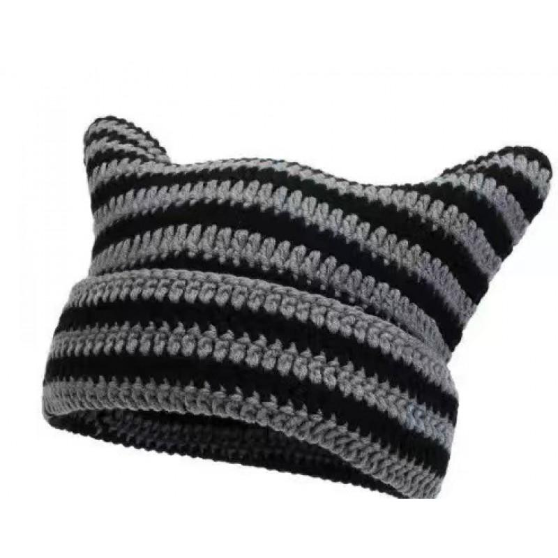 Cute Cat Ear Beanie Women Warm Knit Hat With Ears Slimming Face Effect Winter Accessory