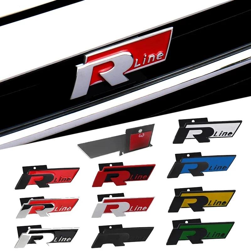 1Pc R Line Metal Car Front Grill Emblem Badge for Jetta Beetle CC Golf Passat Touareg Scirocco Lavida Tiguan Touran Accessories