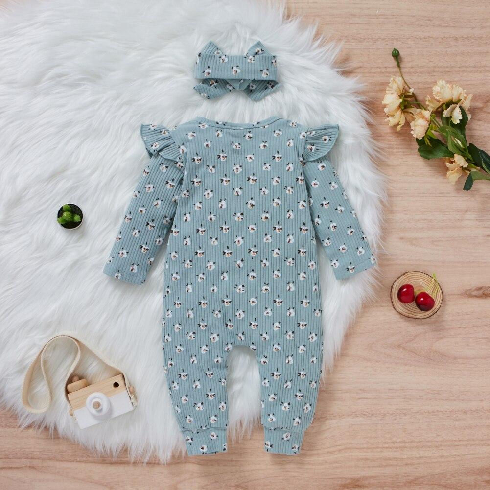 Baby Cute Floral Pit Strip Long-sleeved Jumpsuit Romper Romper Light Green 100cm