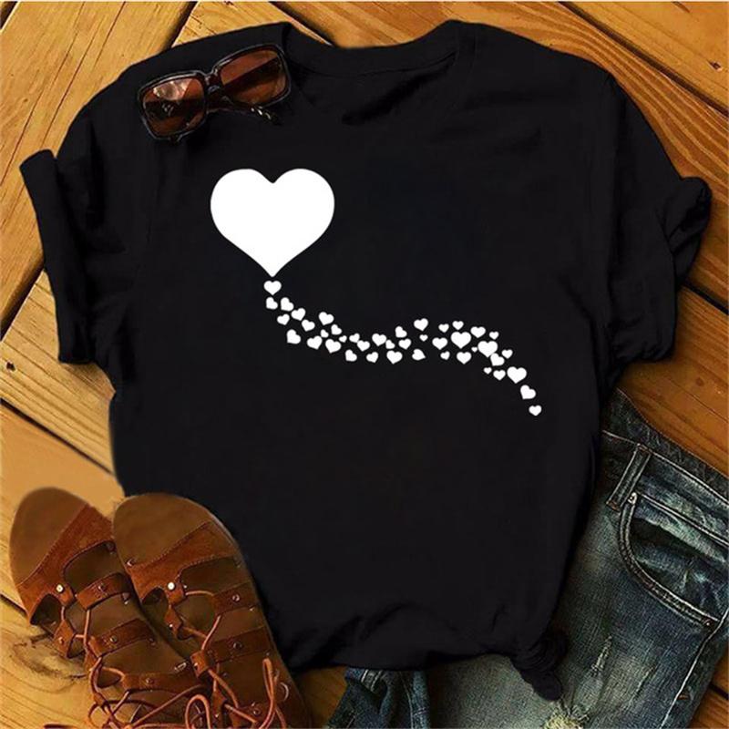 Maycaur Woman Star Moon Print Harajuku Summer Tshirts Casual Round Neck Short Slee Top Tee Shirt Women Black T-shirt Drop Ship