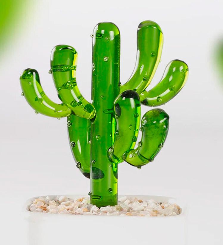 Handmade Glass Blown Cactus Cute Crystal Art Cactus Figurines Collectibles Desk Simulation Plants Decorations Mother's Day Gift