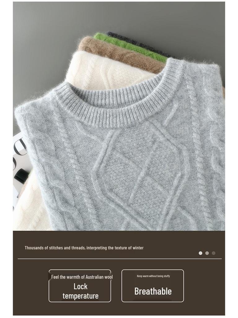 Men's Wool Round Neck Sweater - 2025 Fall/Winter Fashion Knitwear, Casual Loose Fit, Thickened Base Layer