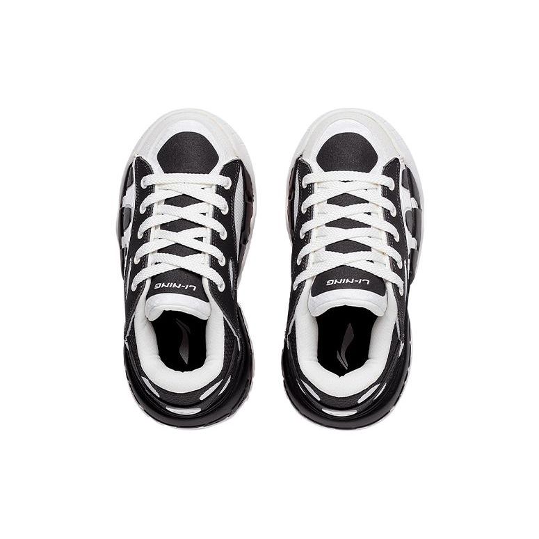 Li Ning CF Whale Thick Sole Height Increasing Cushioning Versatile Bread Shoes Low Top Sports Casual Shoes Women Sneaker Black White AGCS228-4