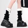 Autumn Winter Lolita Leg Warmers Socks With Plush Ball Knitted Warm Foot Cover White Black Grey Warmer Crochet Sock Boot Cuffs