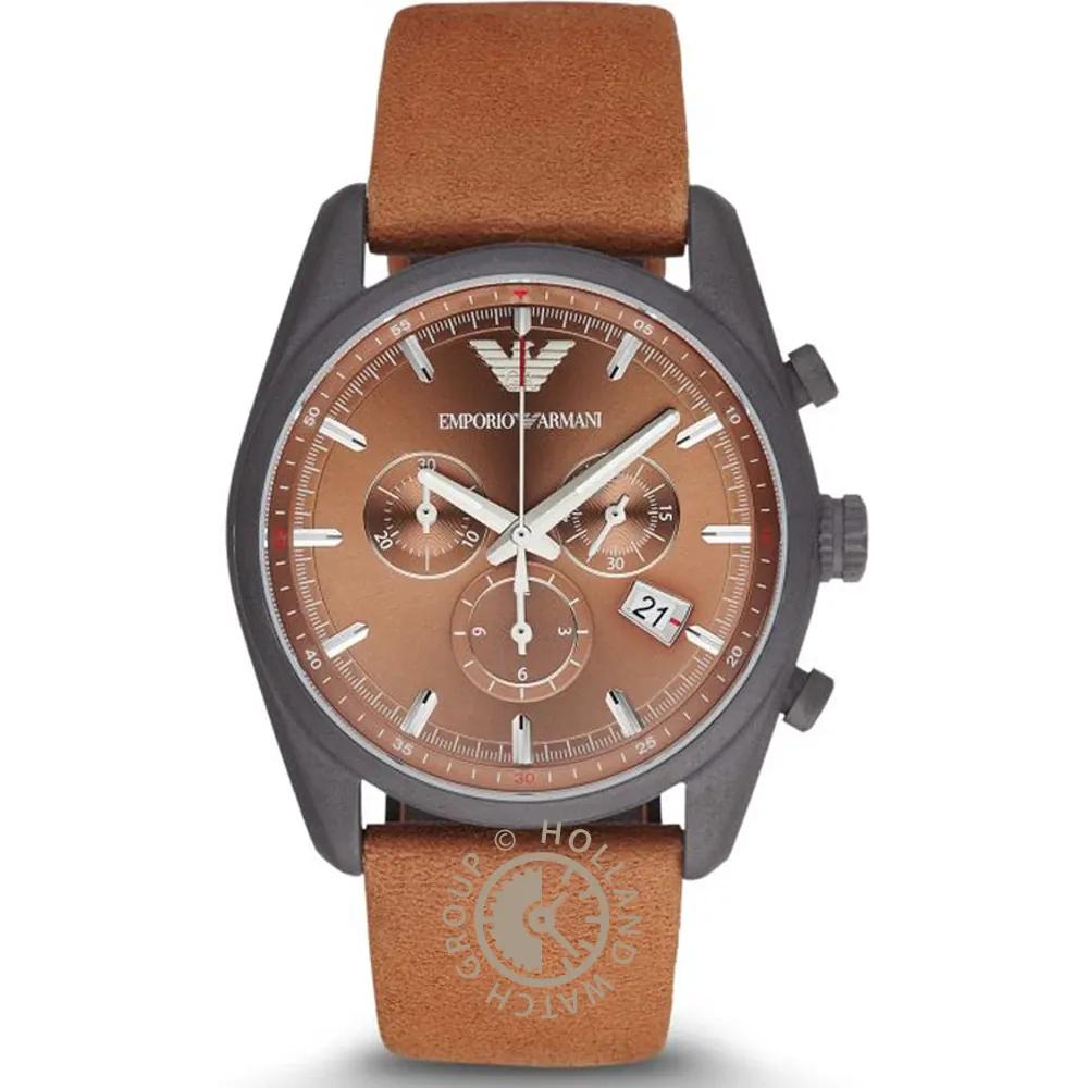 Emporio Armani Tazio Large Brown Leather Men s Quartz Chronograph Watch AR6077 коричневый