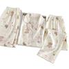 Summer Women's Three-Piece Pajama Set: Cardigan, Short Sleeve Top, Shorts, and Long Pants - Lightweight and Cute for Home or Outdoor Wear