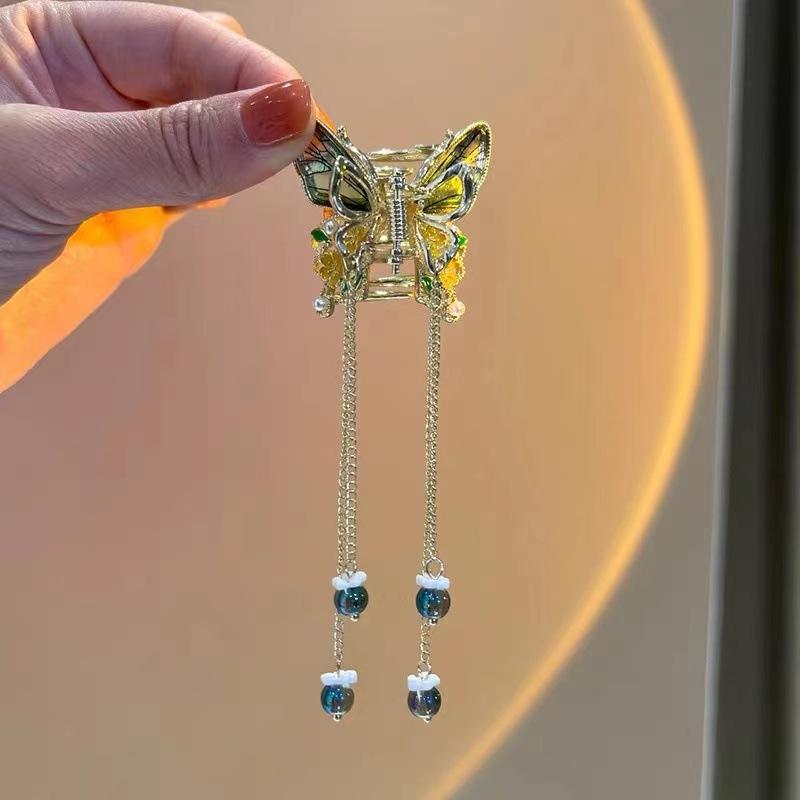 1PC Transparent Butterfly Wings Tassel Hairpin, Elegant Chinese Shark Clip, Ladies Hairpin