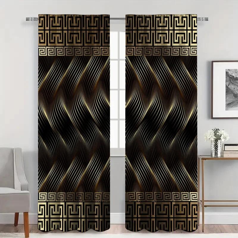 Blackout Jit Geometric Wavy Curtains Polyester Home Decor Curtain Set Of 2 Made With Rod Pocket Washable