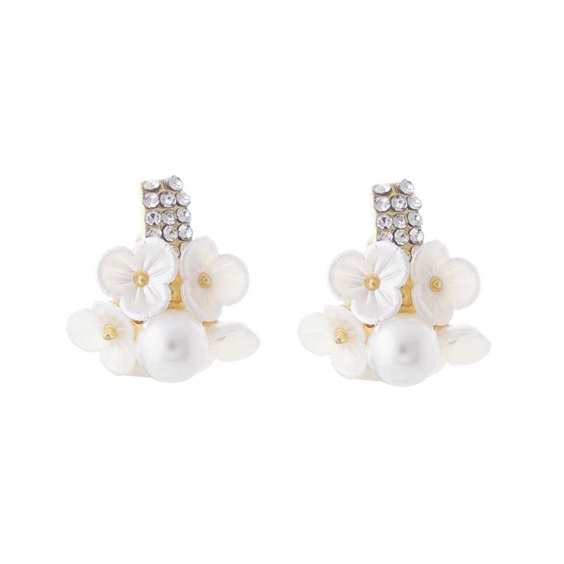 Neue Luxus Vintage Imitationsmuschel Blume Zirkon Perle Muschel Blume Ohrstecker Damen Mode Elegant Schmuck Zubehör