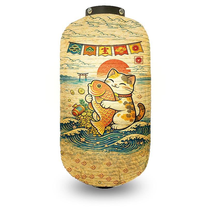 Japanese Style Lantern Japanese Hanging Happy-neko Lanterns Cloth Long Traditional Restaurant Bar Hotel Festival Decoration