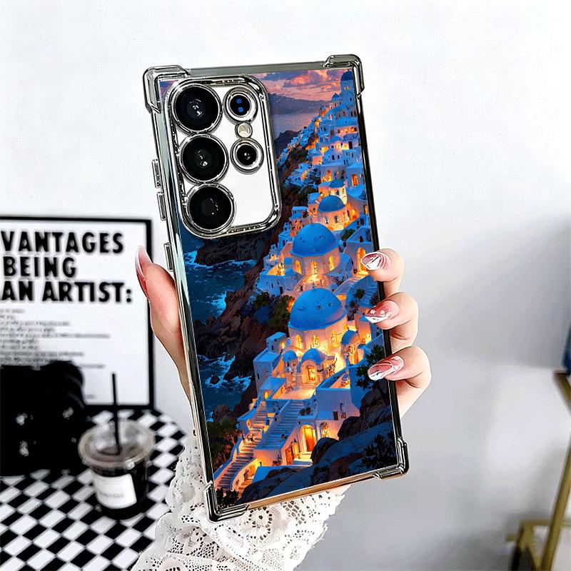 

Santorini Greece Summer Soft Phone Case For Samsung Galaxy S26 Ultra S25 Edge S24 FE S23 Plus S22 S21 + S20 Plating Anti-Fall Fu Samsung S26 Plus