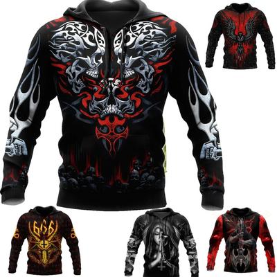 Men's Hoodie Skeleton Cross Terror Graphic Loose Fashion Pullover Autumn Clothing Casual Clothes Women Tops Sweatshirts