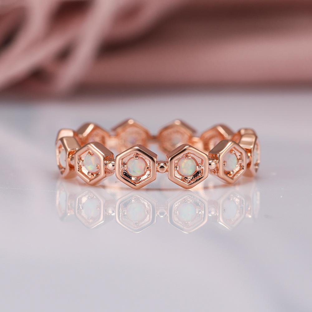 European and American Rose Gold Hexagonal Ring Personality