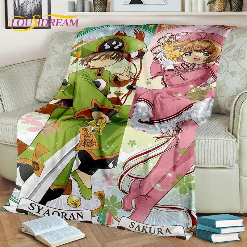 3D Cartoon Captor Anime Cute Card Sakura Blanket,Soft Throw Blanket for Home Bedroom Bed Sofa Picnic Office Cover Blanket Kids