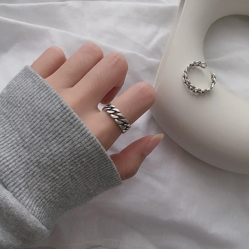 Adjustable Sterling Vintage Chain Link Ring Men Women Retro Geometric Design Minimalist Couple Jewelry