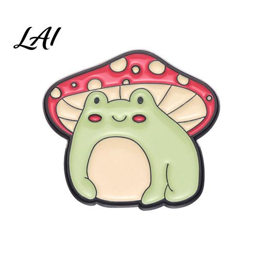 Enamel Safety Pin Brooch Pin Frog Mushroom Design Lapel Glaze Bright Color Badge Cartoon with Standard Versatile for Clothing Bags Hats Shoes