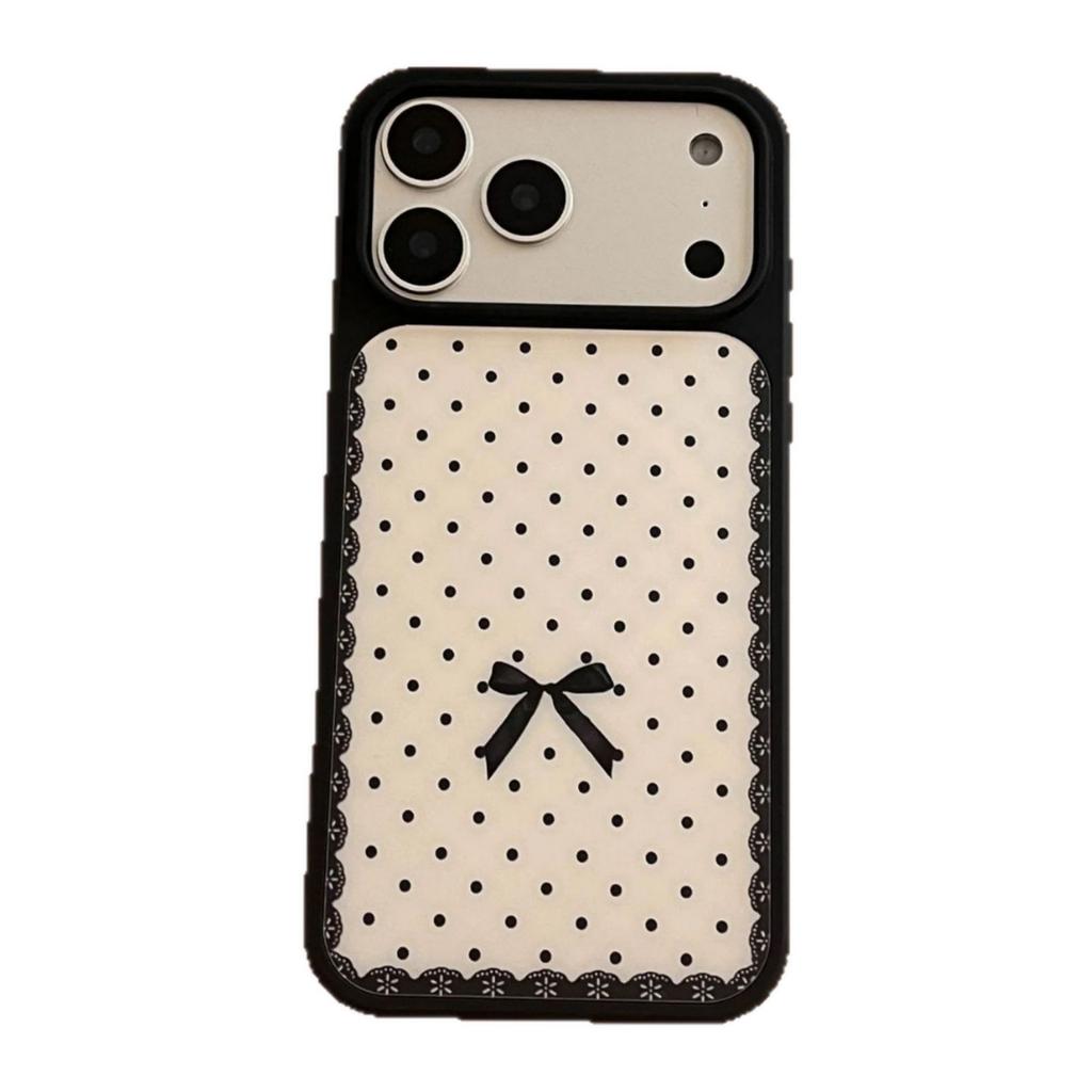 ins lace polka dot bow for Apple 16/17Promax mobile phone case IP15 matte PC14 niche 13