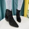 Fashion Shoes Female 2024 Plus Size Ankle Women's Boots Retro Modern Boots Women Fringe Pointed Toe Side Zip Chunky Heels Ladies Shoes