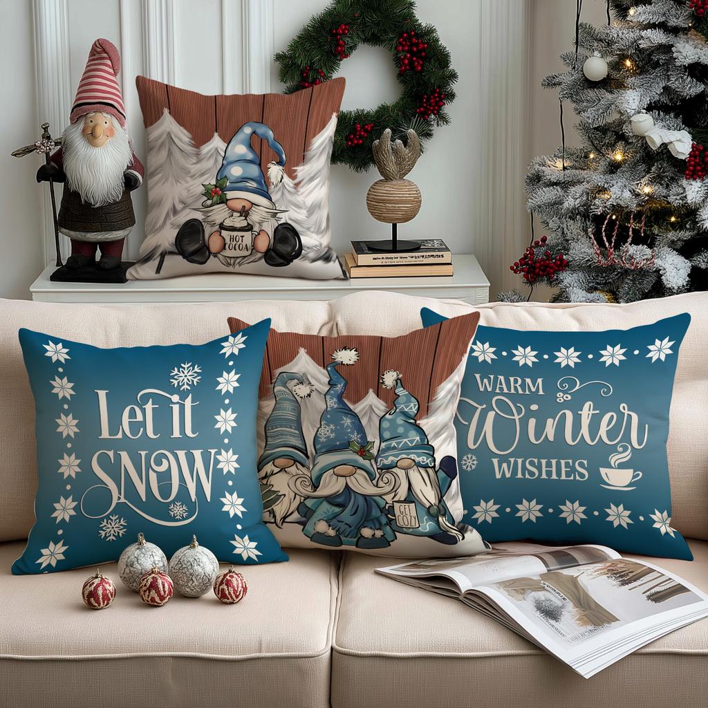 1/4pcs Blue Christmas Decorative Pillowcases, Snowflake Christmas Elf  Cocoa Design Cushion Covers, Christmas Decorations