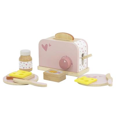 LabelLabel Toaster Play House Drewniana zabawka Drewniana edukacyjna zabawka Zestaw do zabawy Prezent urodzinowy dla dziewczynek (Różowy)