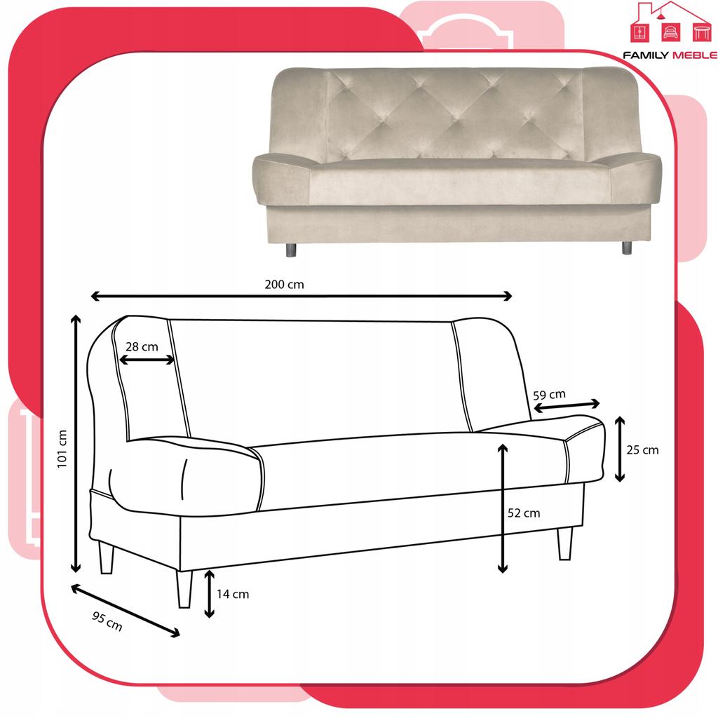 Kanapa sofa Sara Karo rozkładana wersalka spania bonell łóżko Family meble