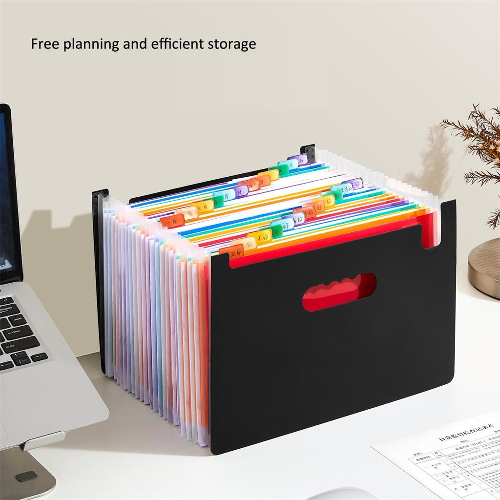 Accordion File Organizer 12 Pockets, Monthly Bill Receipt Organizer, Expanding File Folders With Larger Bright Tabs, Fits Letter/A4 Size - Black