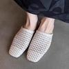 Fashion Retro Woven and Hollowed-out Flip-flops for Women In 2025, New Summer Breathable Square-toed Flat Flip-flops