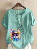 Women's Fashion Colorful Rabbit Print Shot Sleeve T-shirt Loose Cotton Shirt Casual Loose Summer Blouse Tops Plus Size