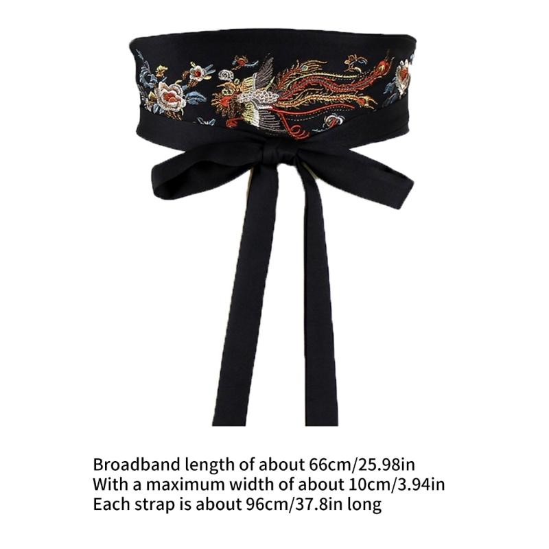 Floral Pattern Wide Waistband Soft Breathable Fabric Belt Adjustable Ties For Hanbiuk Modern Outfits