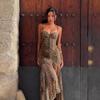 Summer  New Sexy Low-cut Long Dress for Women, Hot-selling Leopard Print Suspender Dress