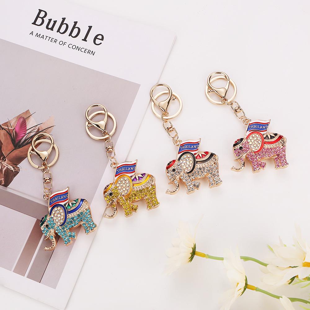 Rhinestone Elephant Keychain Souvenir - Thailand Bangkok Charm