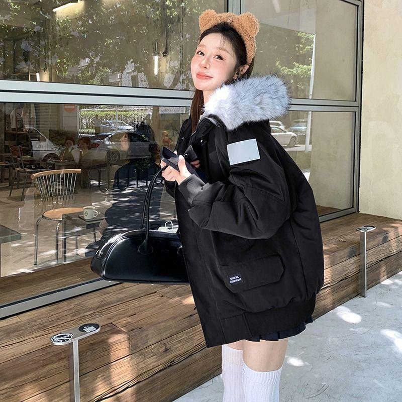 Down cotton-padded clothes for women's winter new tooling pie to overcome thickened cotton-padded jackets, loose cotton-padded jackets