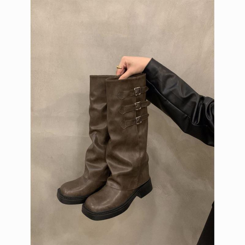Thick-soled Versatile Retro Trousers, Long Women's Boots, New Autumn and Winter Fashion Stacking Boots, Long Boots, Children's Card