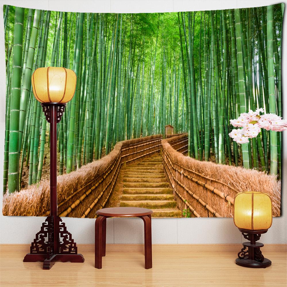 Bamboo Forest Trail Tapestry Wall Hanging Natural Scenery Bohemian Art Hippie Tapiz Dormitory Home Decor