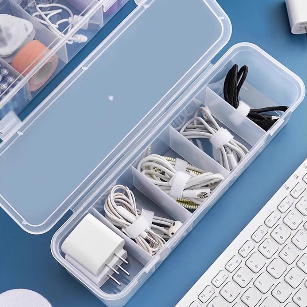 Transparent 5-grid Desktop Data Cable Storage Compartment Box Home Winding Device, Power Cord, Miscellaneous Storage Box