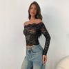 Women S Elegant Lace Long Sleeve Slim Fit Off Shoulder Top
