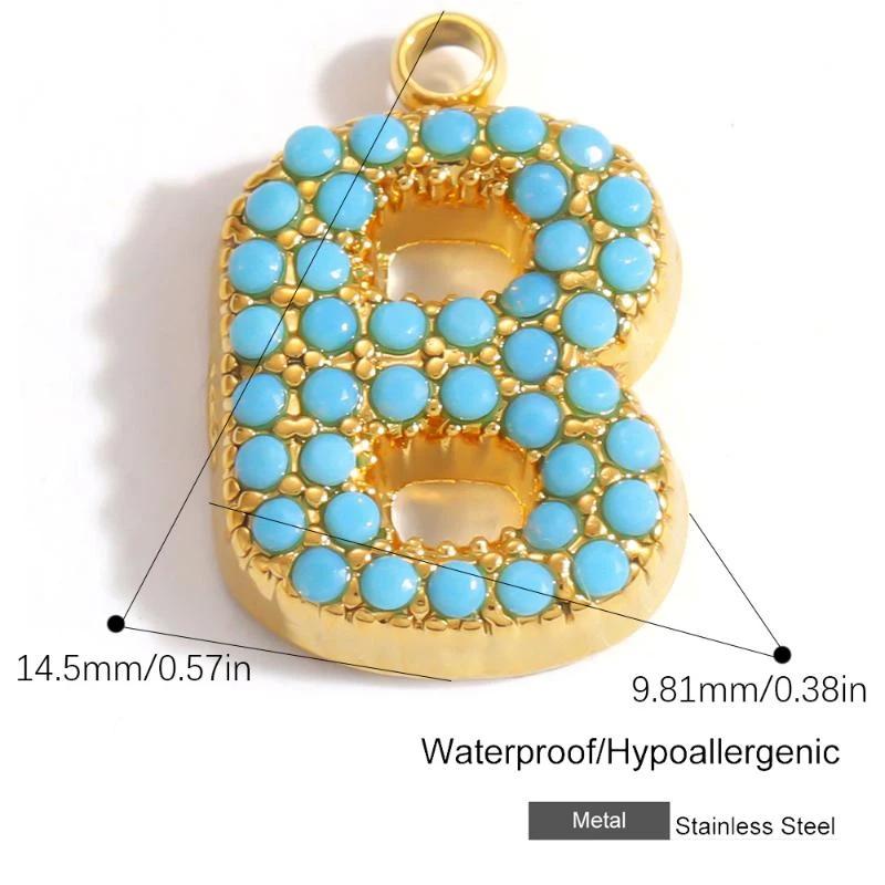 Capital A-Z Initial Letter Pendants Pave Blue Synthetic Stone Minimalist Jewelry Charm for DIY Craft Accessory