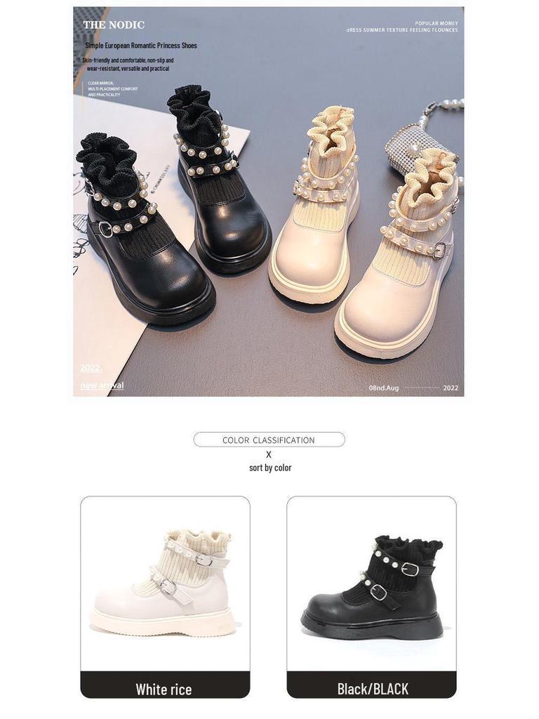 Dívčí kotníkové martensky - Podzim/Zima 2025 Pravá kůže Ponožkový styl se sametem Dětské boty