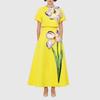 French Temperament Elegant Two-piece Women's Three-dimensional Flower Short-sleeved Top + High-waisted A-line Long Skirt Set