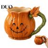 Funny Grimace Mug Smiling Face Pumpkin with Vine Handle And Leaf Design, Resin Creative Christmas Coffee Cup, Water Cup for Halloween Home Office