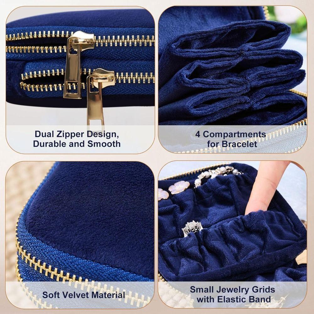 Soft Velvet Jewelry Pouch for Travel Double Layer Jewelry Case for Rings, Bracelets, & Bangles