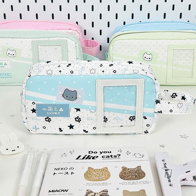 Cute Bear Ear Pencil Case With Photo Display Slot For Students School Study Office Stationery Storage